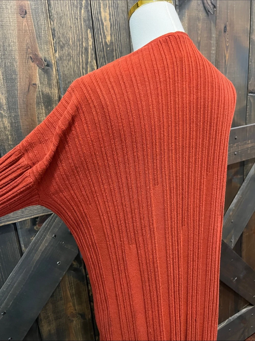 Free People Ribbed Duster Cardigan Sweater M Orange Brown Longline Boho Lounge